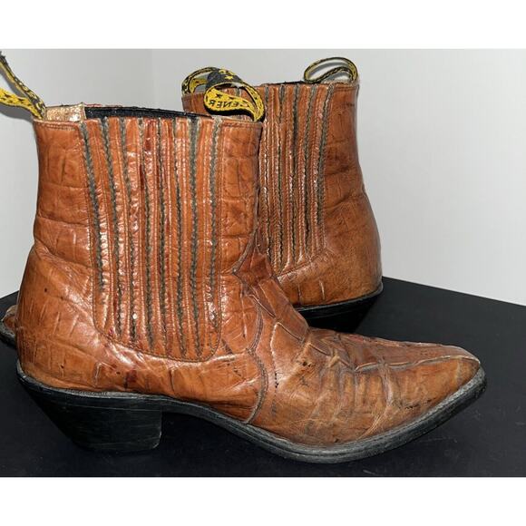 El General‎ Mens 10M Brown Alligator Print Leather Ankle Cowboy 7" Shaft Boots - Picture 3 of 8